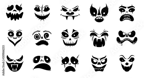 Halloween face icon set. Design for the holiday Halloween. Vector illustration. Horror and scary faces