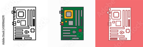 Motherboard Icon Vector Illustration, This vector illustration features a modern motherboard icon, symbolizing the advancement of technology and its integration into our daily lives