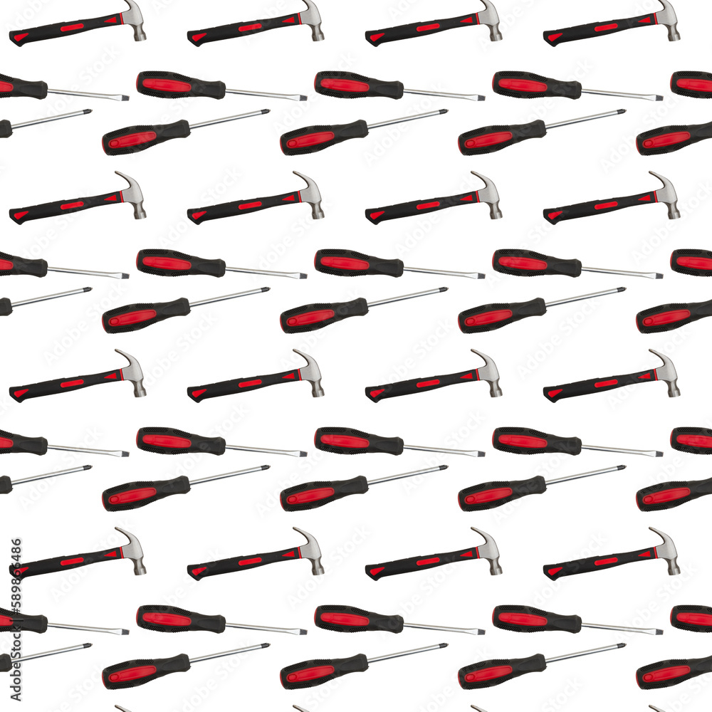 Hammer and screwdrivers on seamless background