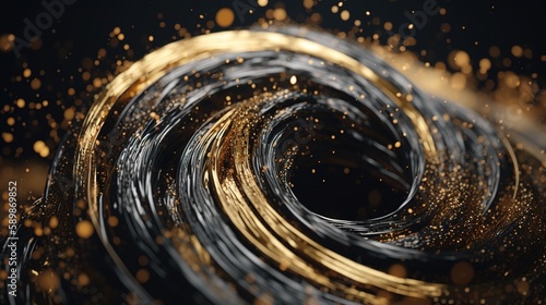 Explosion and swirl of gold sparkles background. generative ai