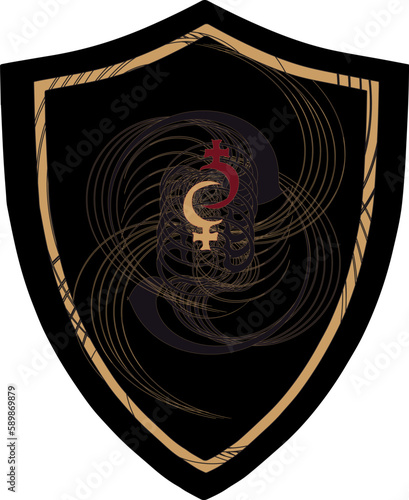 Lilith astrological symbol. Coat of arms, emblem, shield, tattoo design