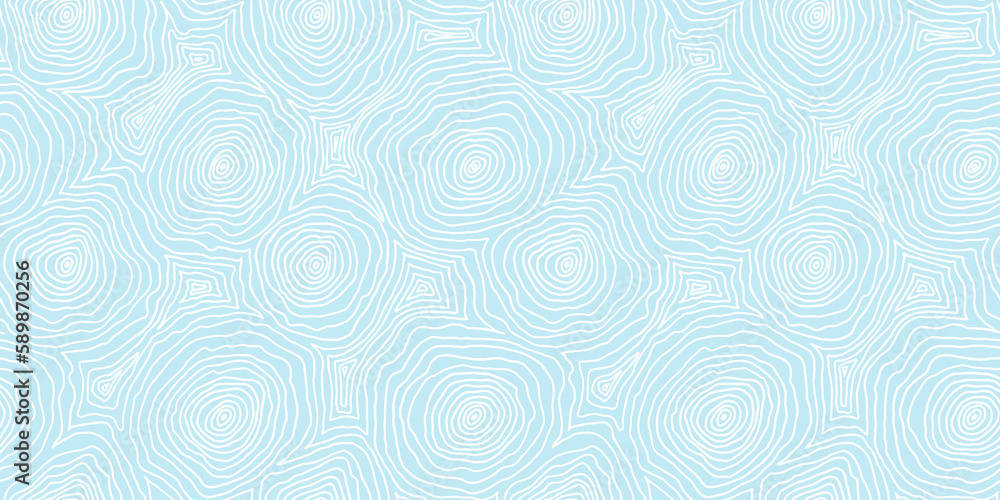 Seamless hand drawn topographic map contour lines pattern in pastel blue and white. Abstract topology motif or mountain landscape background texture. Baby boy's blanket, clothing or nursery wallpaper.