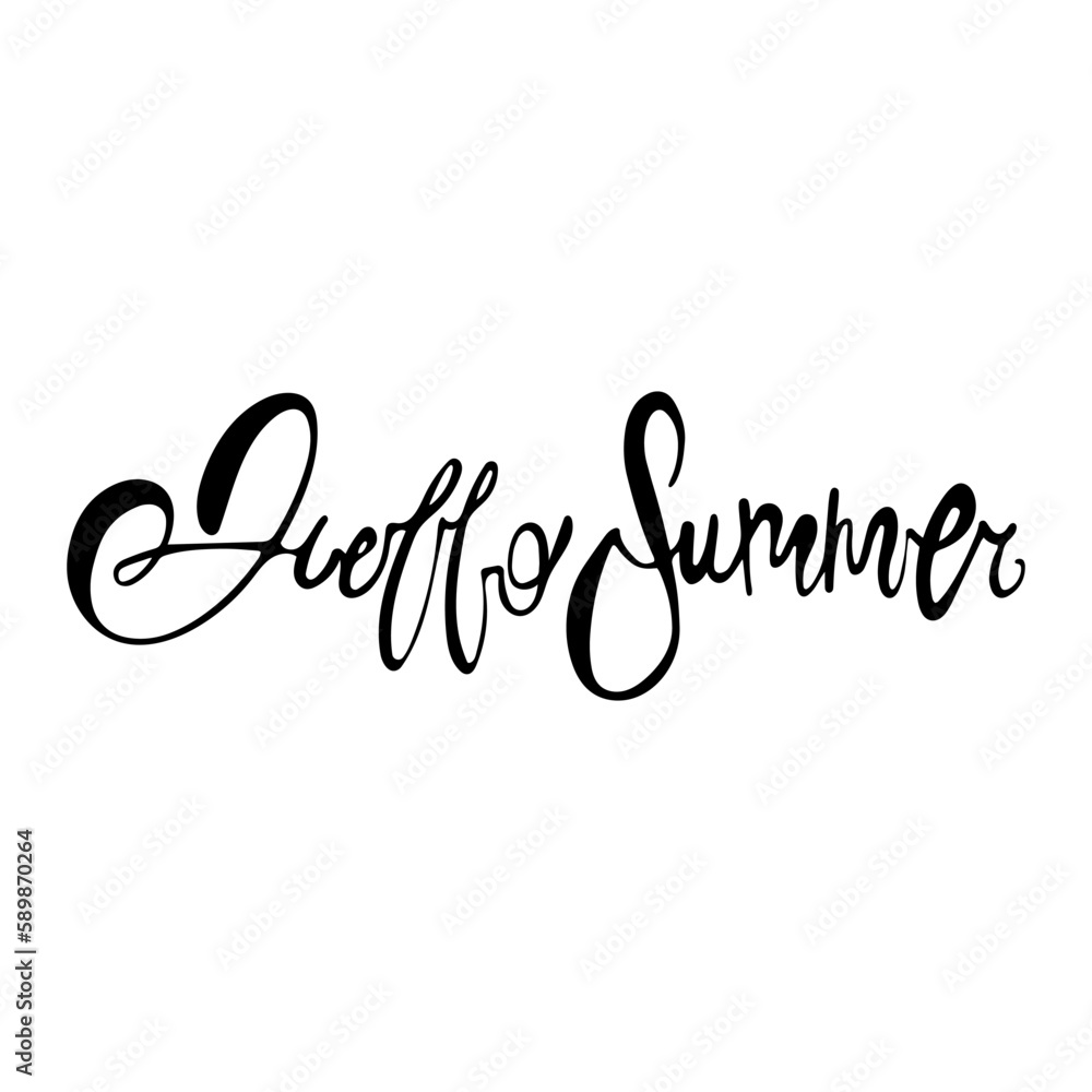 Hand drawn phrase hello summer isolated on the white background. hand lettering calligraphy greeting card or invitation for summer party template and other seasonal summer holiday. vecto Hand drawn phrase hello summer isolated on the white background. hand lettering calligraphy greeting card or invitation for summer party template and other seasonal summer holiday. vecto