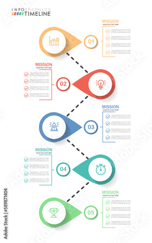 Infographic design template. timeline with icons and 5 options or steps. Can be used for process, presentations, layout, banner, web design vector illustration.