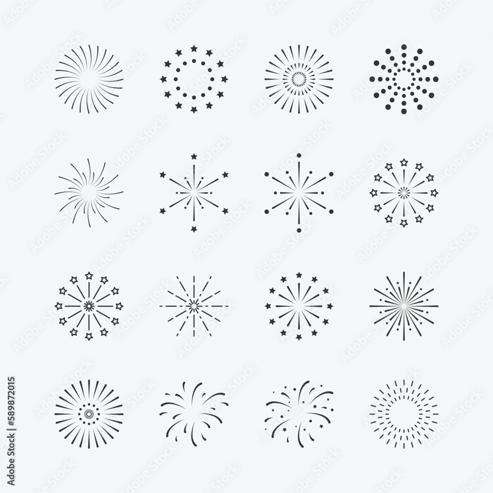 vector illustration of firework icons set. celebration symbols