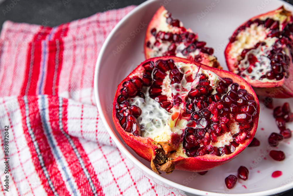 pomegranate fruit fresh food snack on the table copy space food background rustic top view pomegranate fruit fresh food snack on the table copy space food background rustic top view