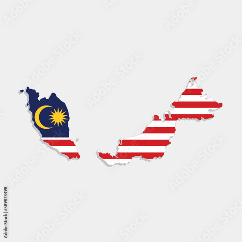 malaysia map with flag on gray background