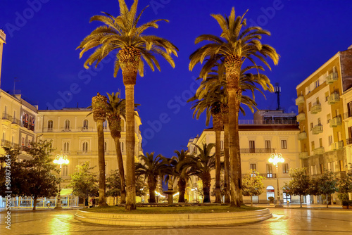 View of Maria Immacolata Square (Piazza Maria Immacolata) of Taranto at the first light of dawn. Puglia, Italy