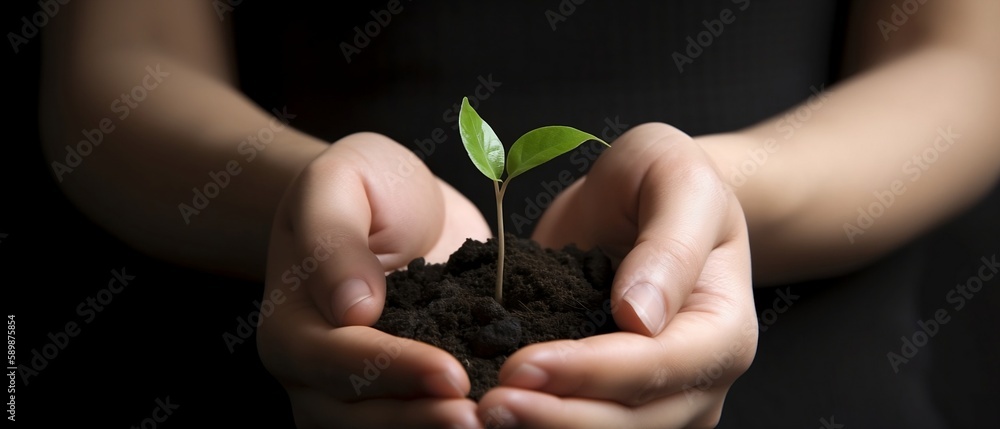 Woman Protecting Green Plant for Ecology - Generative ai Woman Protecting Green Plant for Ecology - Generative ai