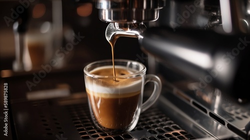 Aromatic Espresso Pouring from Coffee Machine - Generative ai