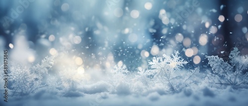Bokeh Christmas Background with Snowflakes - Generative ai