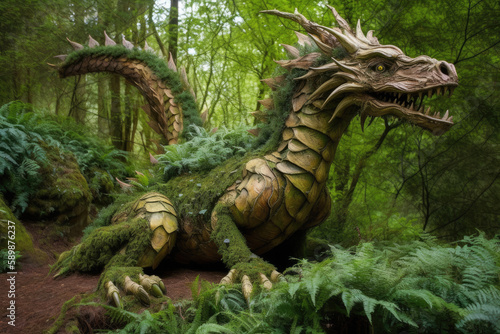 Ancient forest dragon covered with green plants © Kateryna