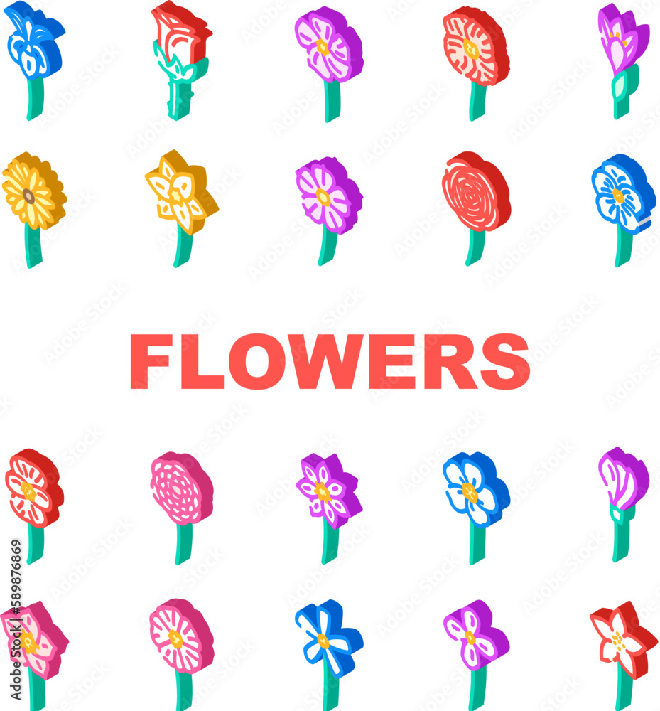 flower spring floral blossom icons set vector
