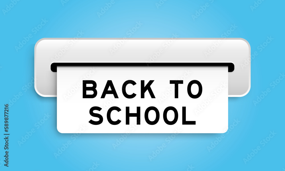 White coupon banner with word back to school from machine on blue color background White coupon banner with word back to school from machine on blue color background