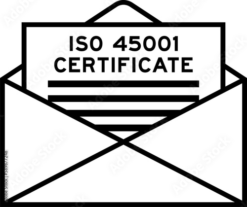 Envelope and letter sign with word ISO 45001 certificate as the headline