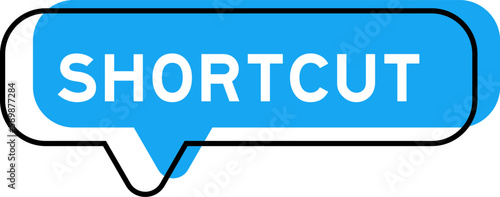 Speech banner and blue shade with word shortcut on white background