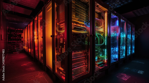 Colorful working servers and Supercomputers by AI