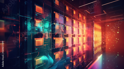 Colorful working servers and Supercomputers by AI