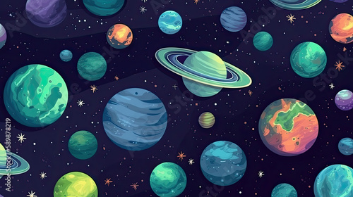 pattern with planets and moon background - by generative ai