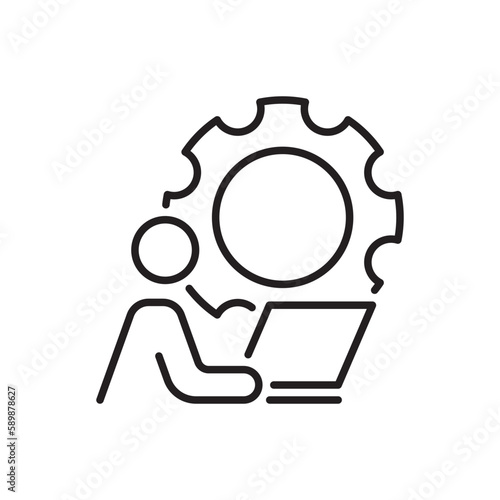 Man working on laptop line icon. Editable stroke