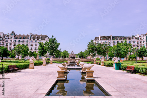 Tianducheng, China is suburb of Hangzhou, Zhejiang Province Eiffle Tower is a life size replica of Paris, France.