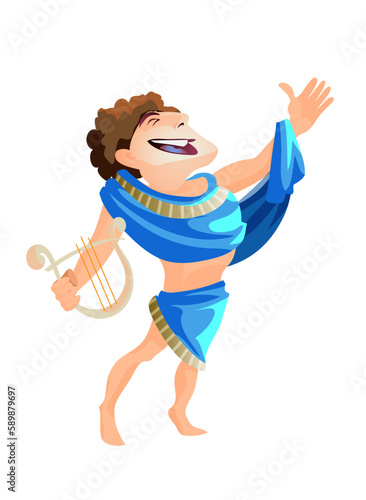 Greek or Roman god of archery music and dance. Apollo vector isolated, male character with harp mythology and legends. Zeus son theology Olympus mount dweller medicine and healing youth patronage