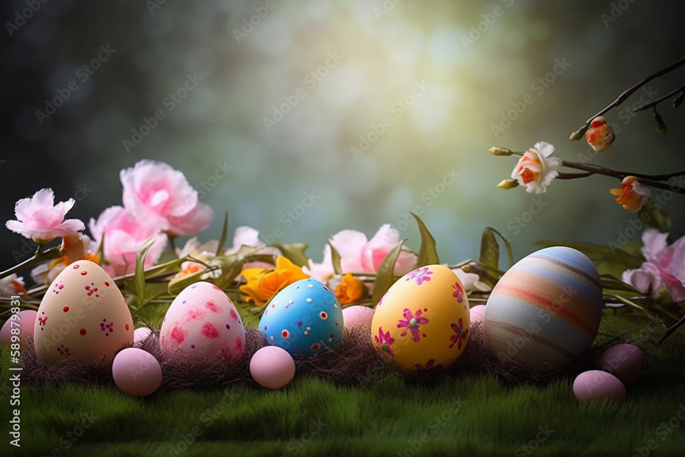 Easter illustration with colorful eggs