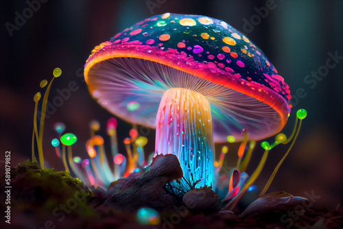 Fluorescent fungus growing, generative AI