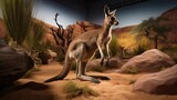 Guests can immerse themselves in the Australian outback with a kangaroo walkabout exhibit. Generated by AI.