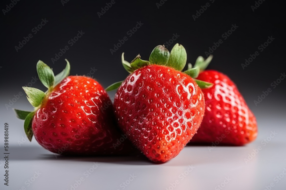 Fraises mûres et fraichement récoltées posées dans un fond blanc neutre Fraises mûres et fraichement récoltées posées dans un fond blanc neutre