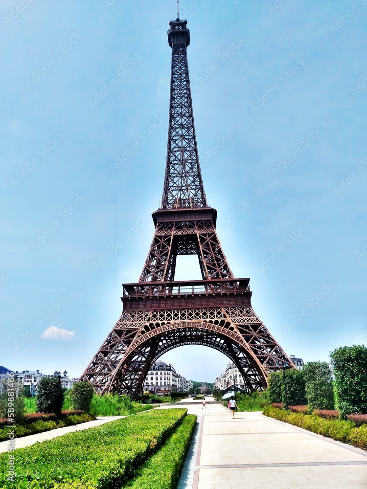 Fototapeta premium Tianducheng, China is suburb of Hangzhou, Zhejiang Province Eiffle Tower is a life size replica of Paris, France.