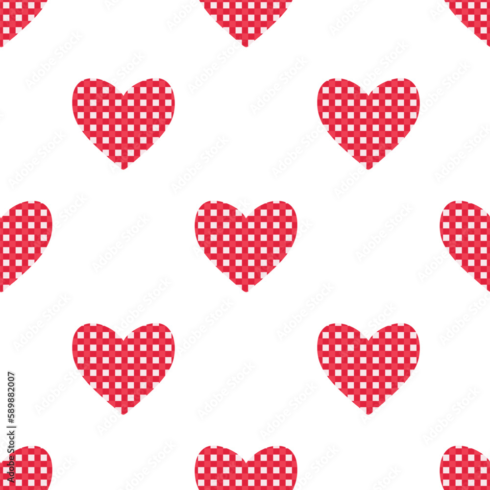 Vector seamless pattern with checkered hearts in red and white colours in cartoon style. Digital seamless background with red hearts for Valentines day Vector seamless pattern with checkered hearts in red and white colours in cartoon style. Digital seamless background with red hearts for Valentines day