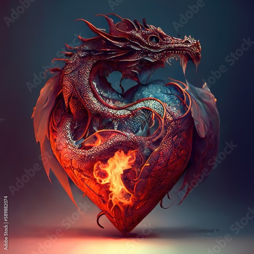 Radiant Dragon Heart: A Majestic Symbol of Power and Grace in Vibrant Shades of Pink and Purple