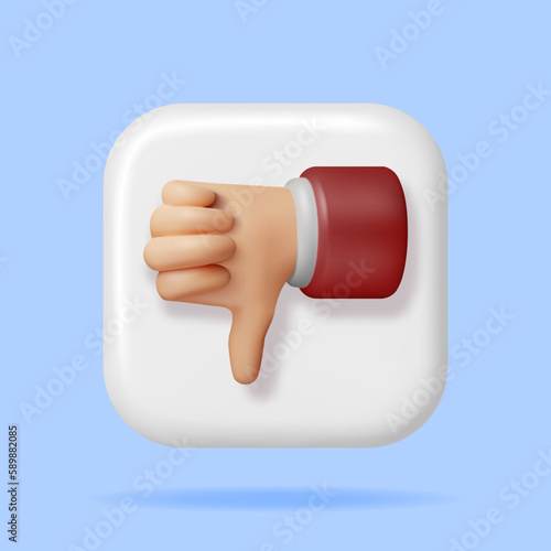 3D Thumbs Down Hand Gesture Isolated. Render Dislike Hand Button Symbols. Customer Rating or Vote. Disagree, Lousy or Bad Icon. Cartoon Fingers Gestures. Vector Illustration