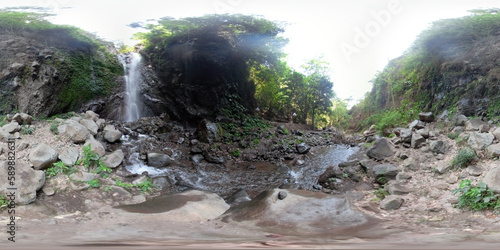 vr 360 waterfall in green rainforest. tropical waterfall in mountain jungle. Bali,Indonesia. Travel concept. photo