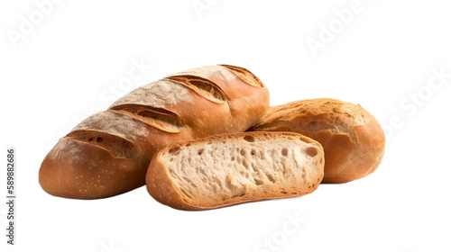French Loaf Bread Isolated on White Background, Image Ai Generated