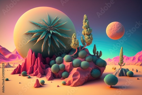 Otherworldly Dreamland: A Spherical Candy and Cannabis Wonderland