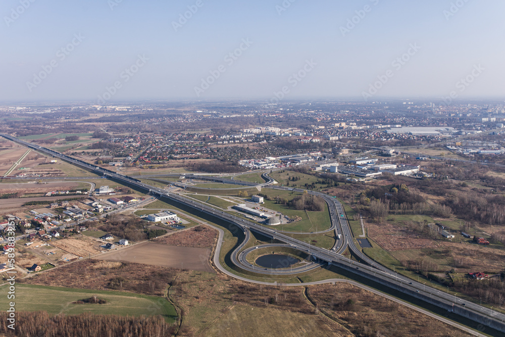 Aerial view of the city suburbs