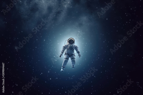 Alone levitating astronaut in starry deep space © Kateryna
