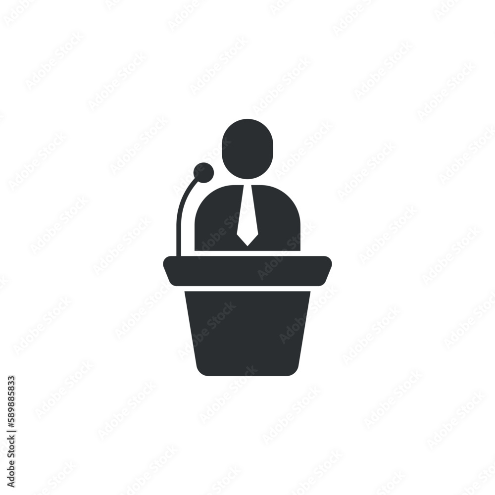 Speaker icon in flat style. Conference podium vector illustration on isolated background. Public speech sign business concept. Speaker icon in flat style. Conference podium vector illustration on isolated background. Public speech sign business concept.