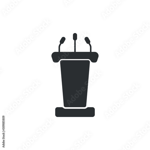 Speaker icon in flat style. Conference podium vector illustration on isolated background. Public speech sign business concept.