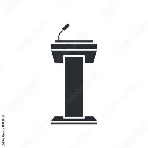 Speaker icon in flat style. Conference podium vector illustration on isolated background. Public speech sign business concept.