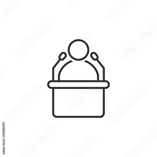 Speaker icon in flat style. Conference podium vector illustration on isolated background. Public speech sign business concept.