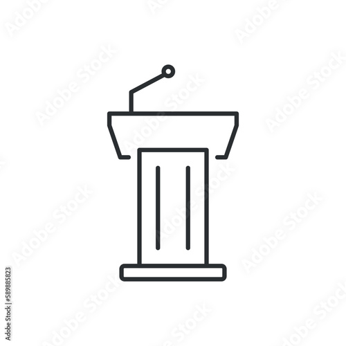 Speaker icon in flat style. Conference podium vector illustration on isolated background. Public speech sign business concept.
