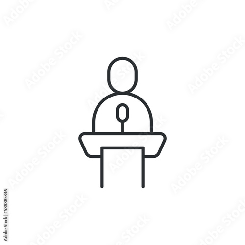 Speaker icon in flat style. Conference podium vector illustration on isolated background. Public speech sign business concept.