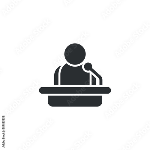 Speaker icon in flat style. Conference podium vector illustration on isolated background. Public speech sign business concept.