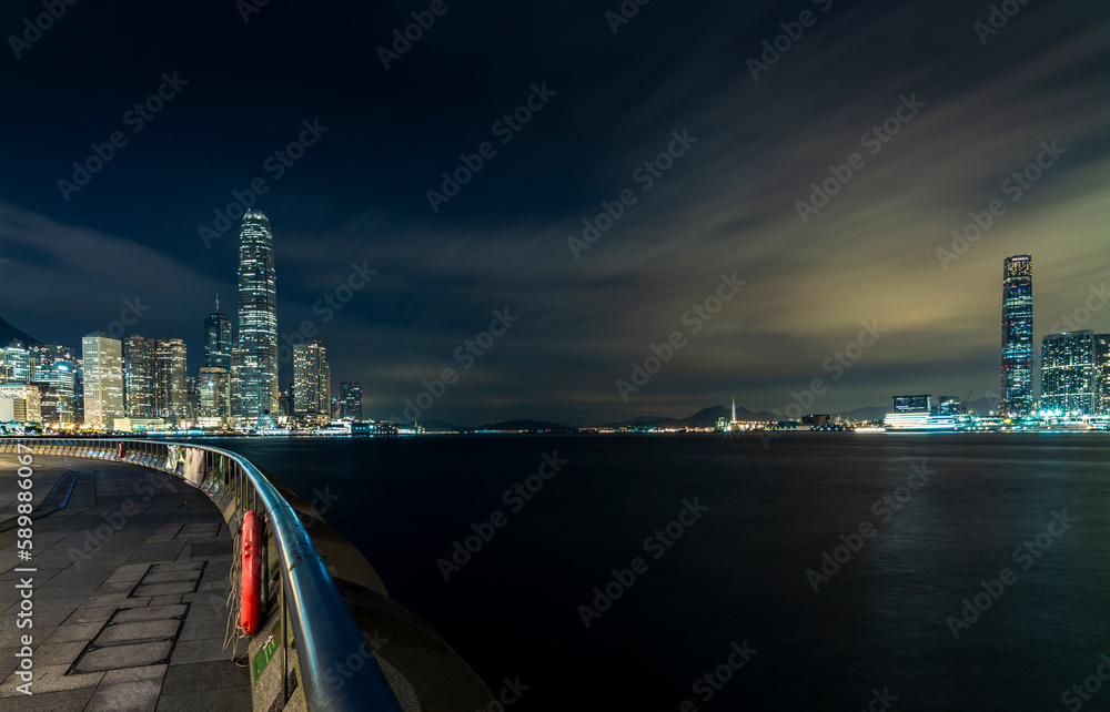 A view of the skyline of Hong Kong from the promenade