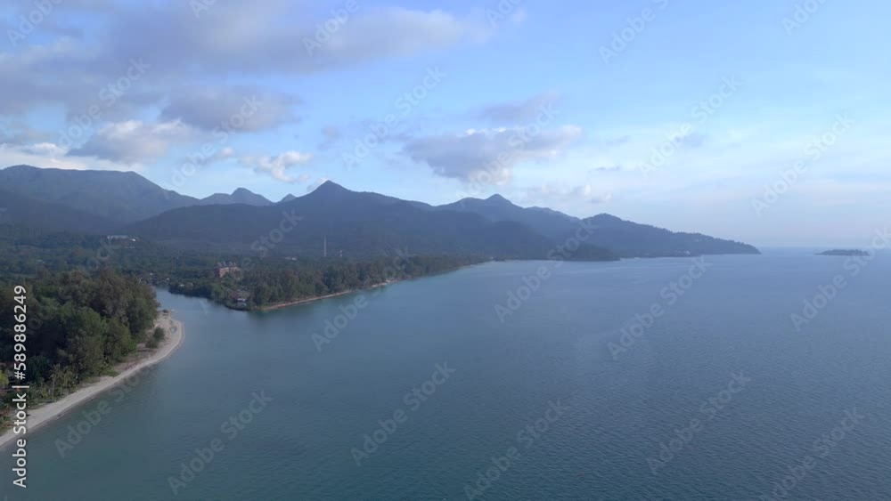 island with mountain, river coastline beach. Magic aerial view flight drone island with mountain, river coastline beach. Magic aerial view flight drone