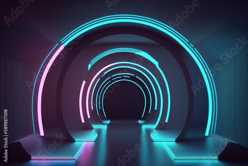 Abstract neon lights, tunnel, BG, Interior, generative AI