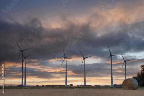 Windmill electricity silhouette in wind farm